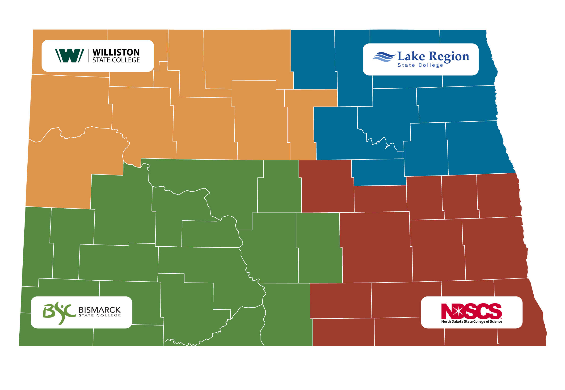 Map of North Dakota with four TrainND regions